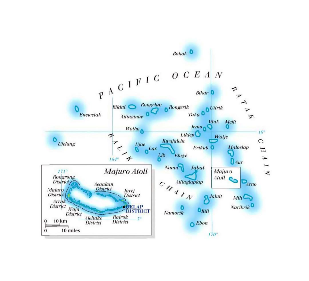 Elevation map of Marshall Islands with island names