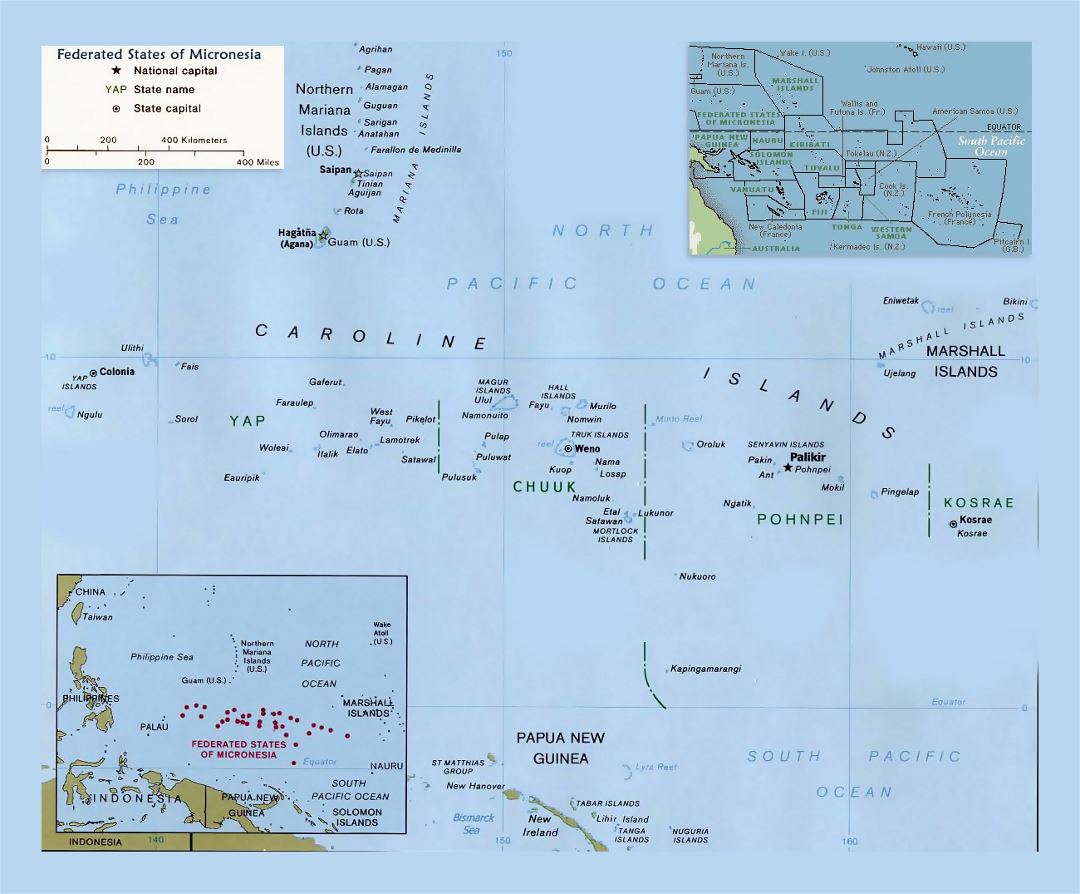 Detailed political map of Federated States of Micronesia with major cities