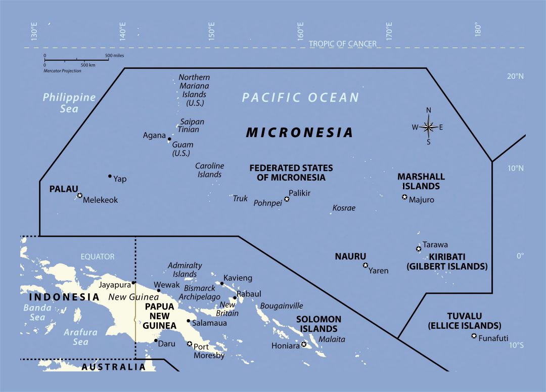 Large political map of Micronesia