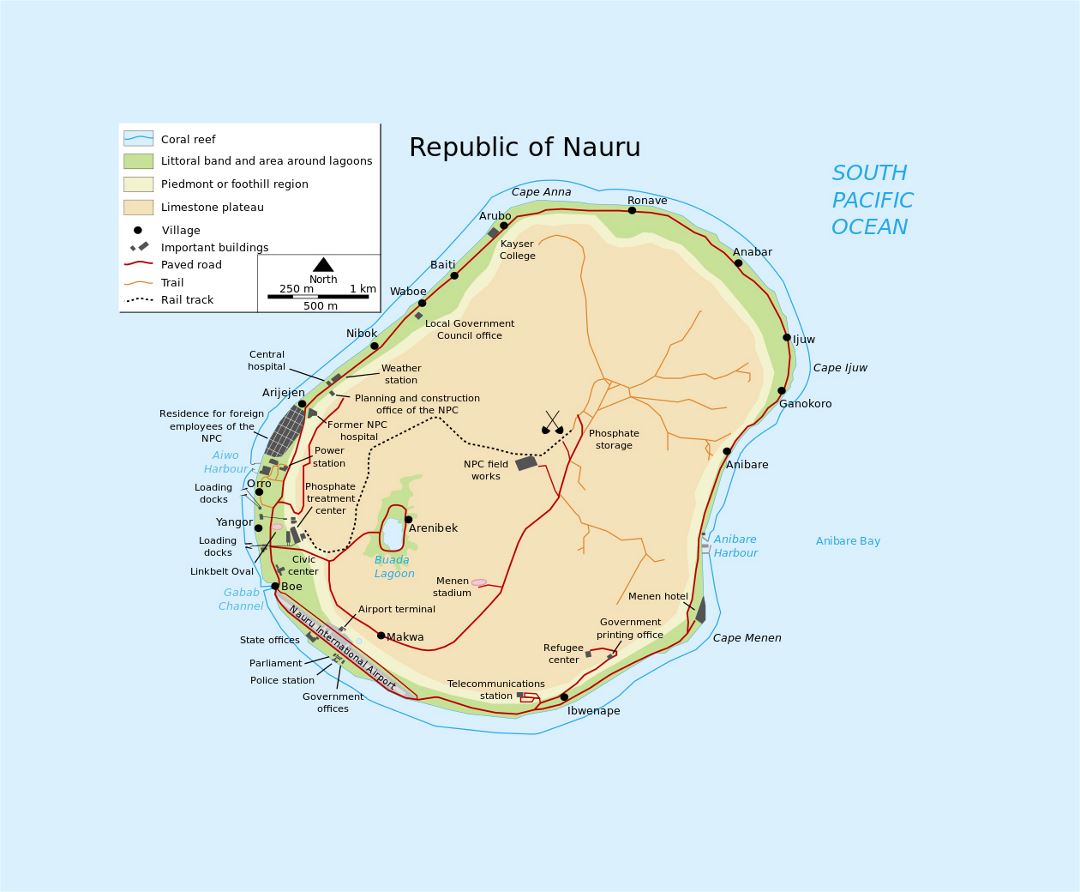 Detailed map of Nauru with other marks
