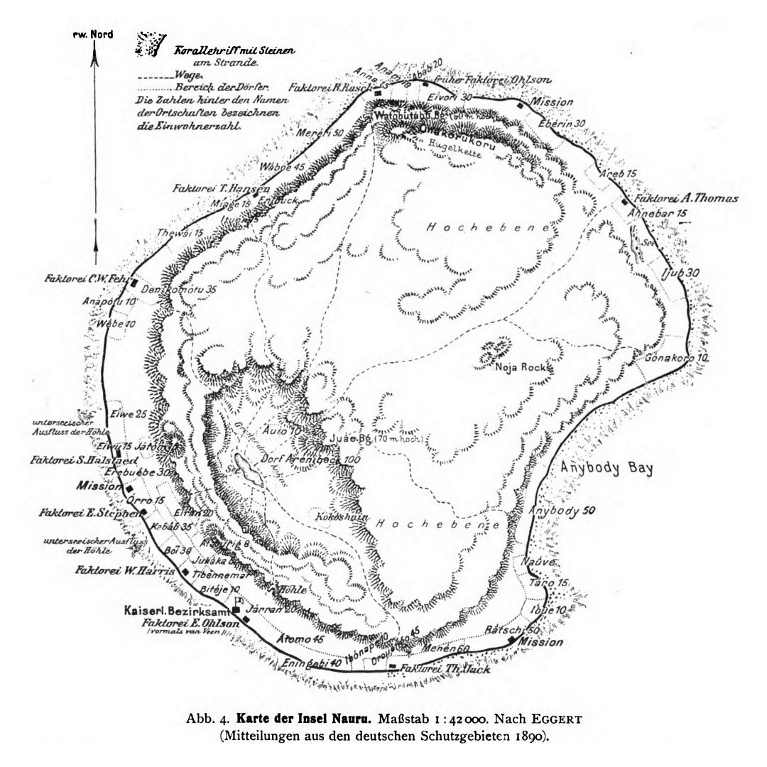 Large old relief map of Nauru with other marks - 1914