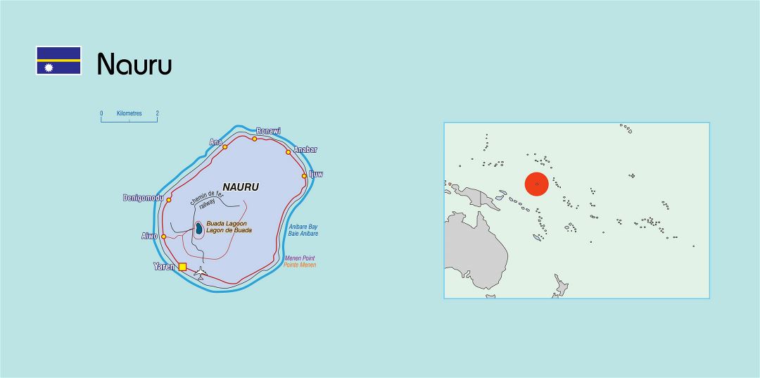 Large political map of Nauru with other marks