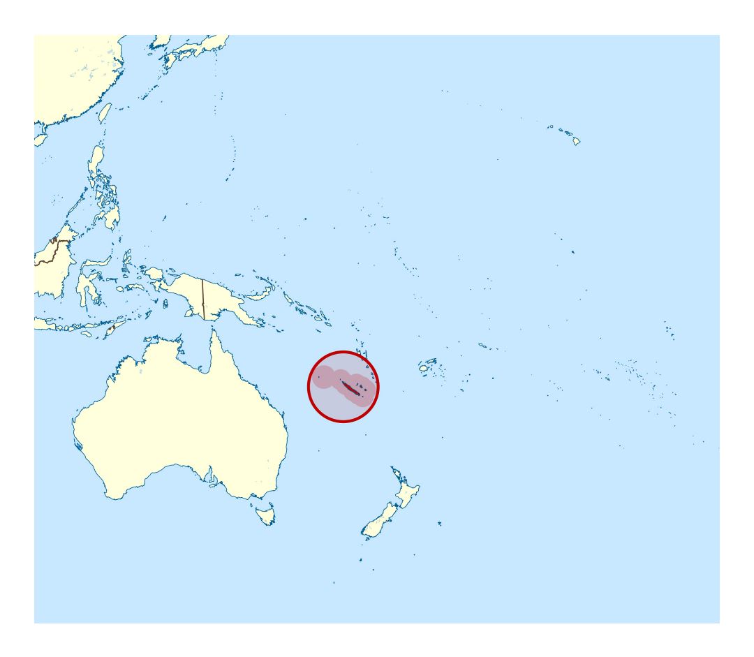 Large detailed location map of New Caledonia in Oceania