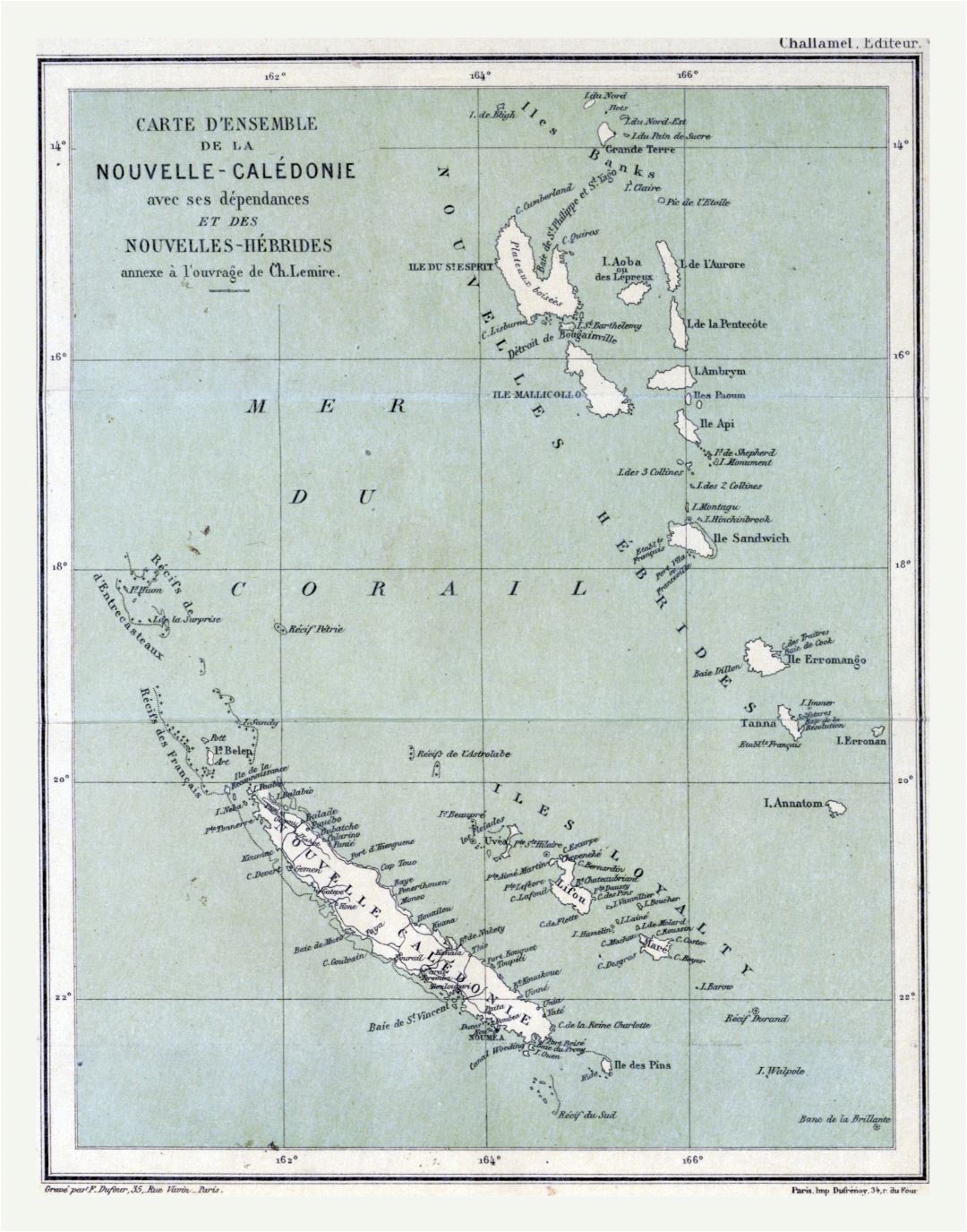 Large detailed old map of New Caledonia with other marks - 1884