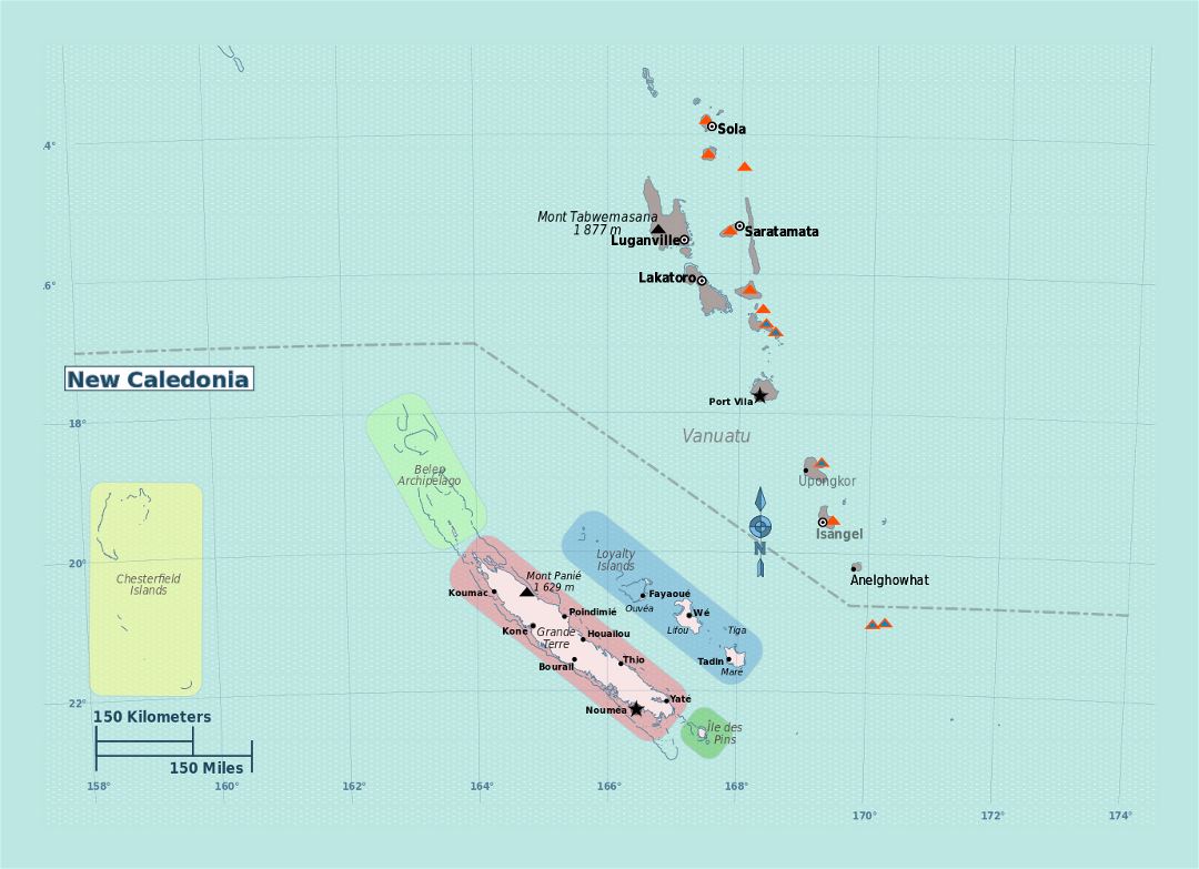 Large regions map of New Caledonia