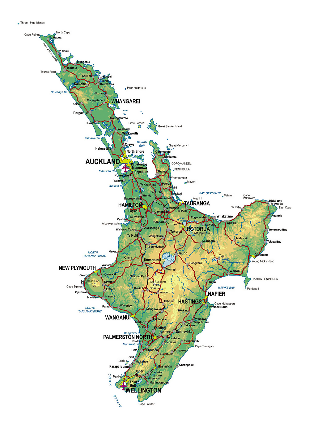 Printable Road Map North Island New Zealand