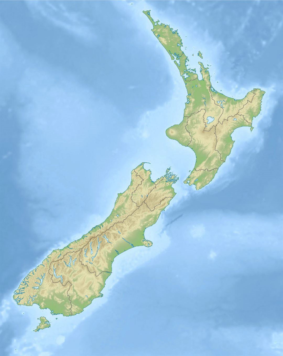 Detailed relief map of New Zealand