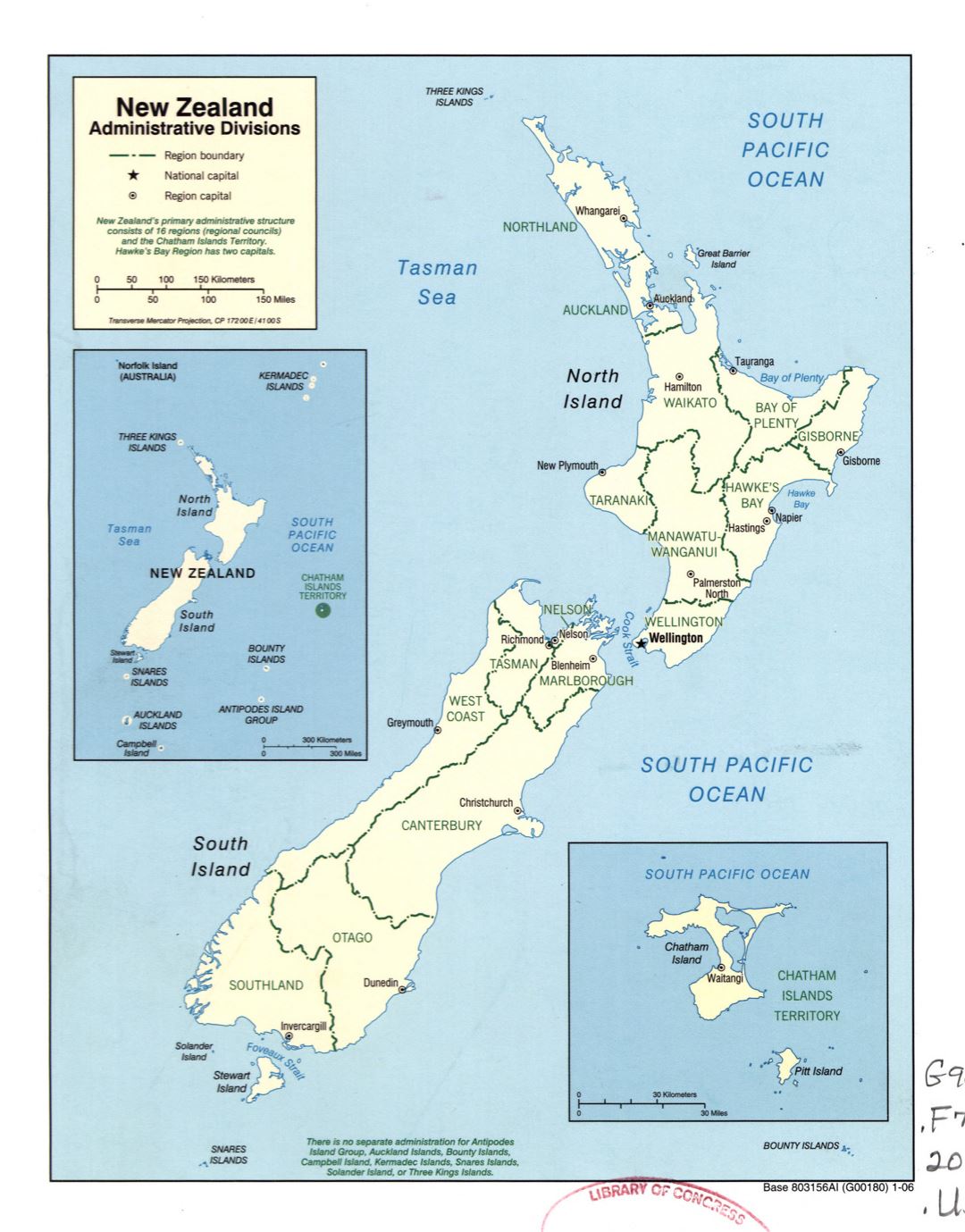 Large detailed administrative divisions map of New Zealand - 2006