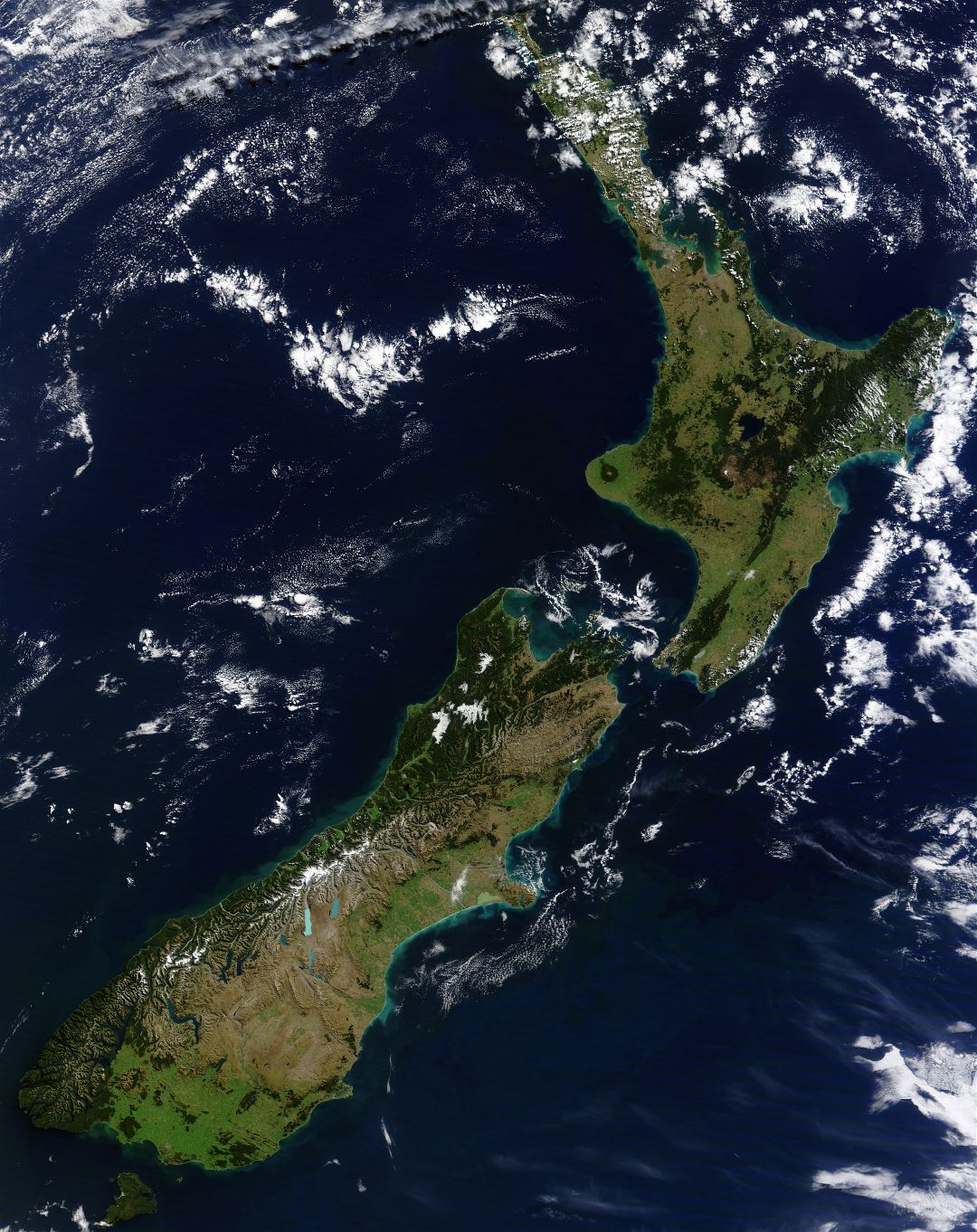 Large detailed satellite image of New Zealand