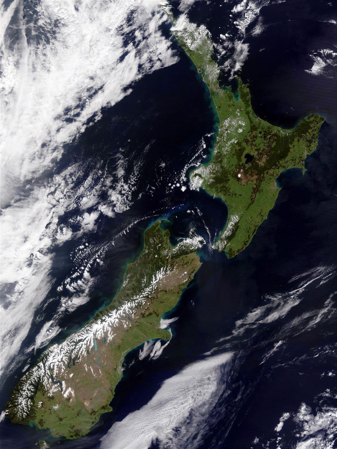 Large detailed satellite map of New Zealand