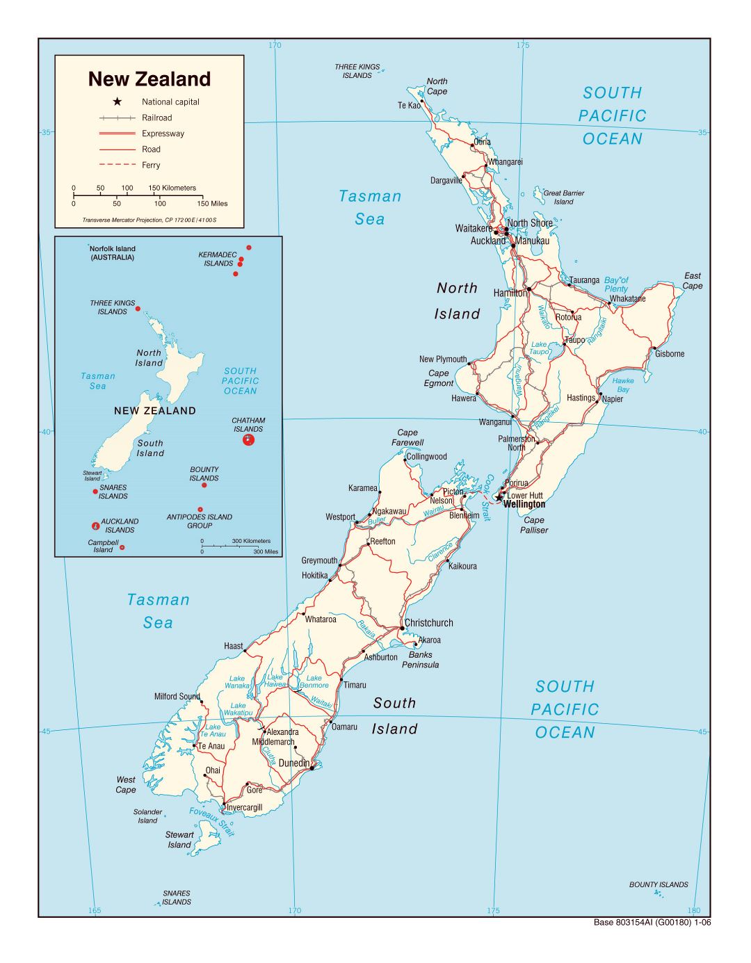 Large political map of New Zealand with roads, railroads and cities ...