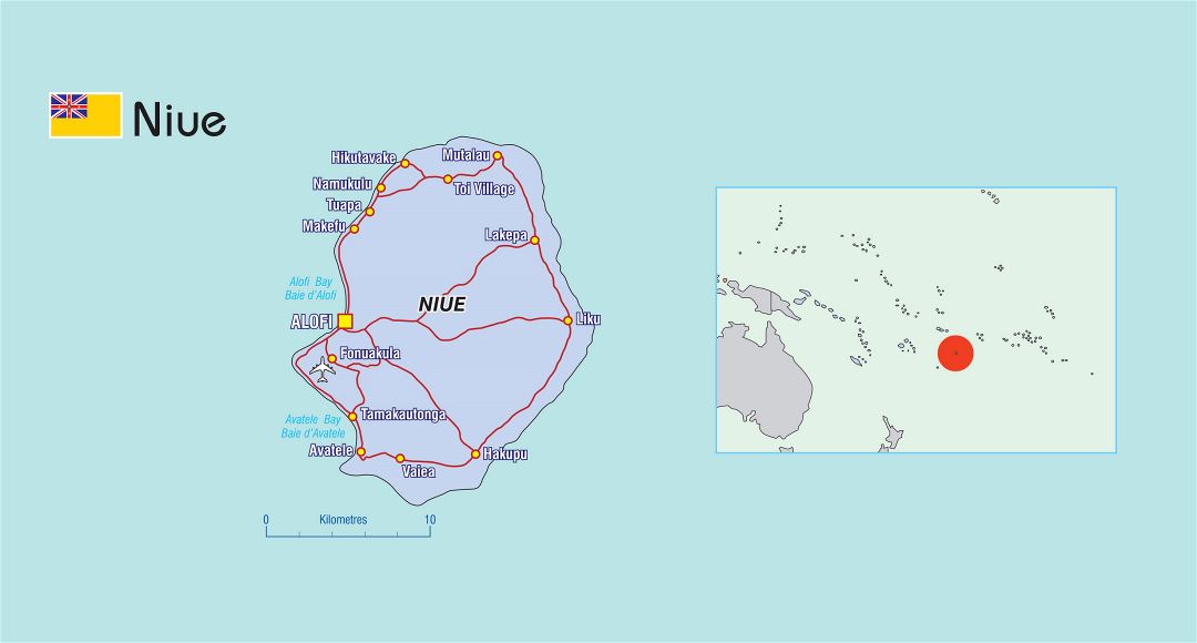 Large political map of Niue with other marks