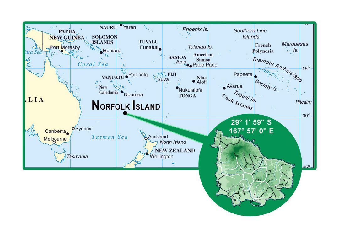 Detailed location map of Norfolk Island