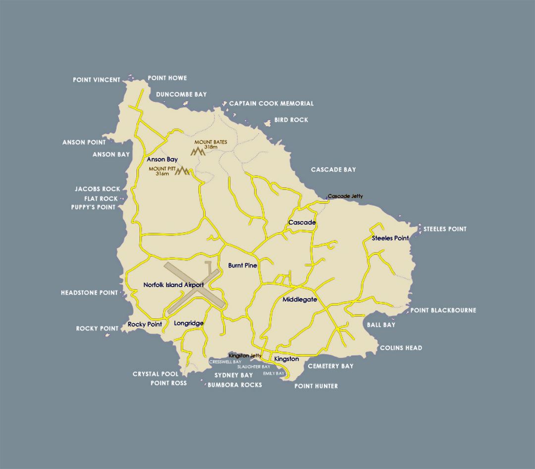 Detailed road map of Norfolk Island