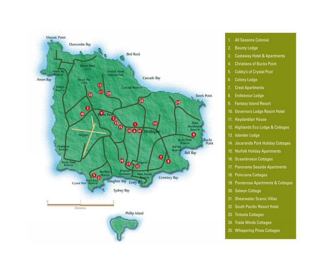 Detailed tourist map of Norfolk Island