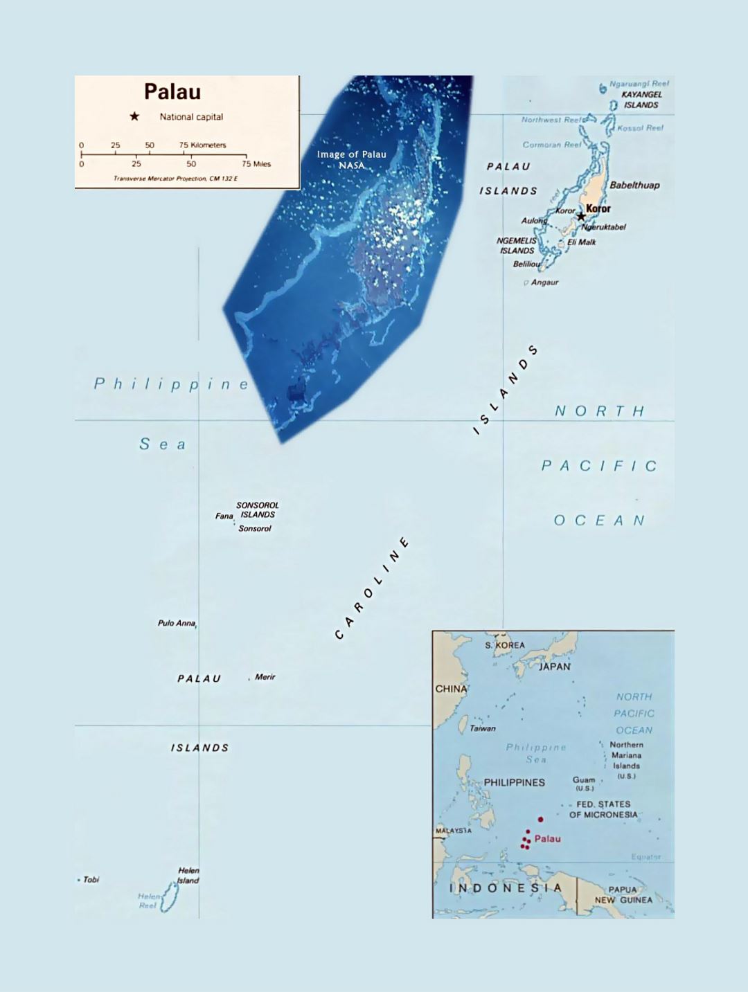 Detailed political map of Palau with capital and island names