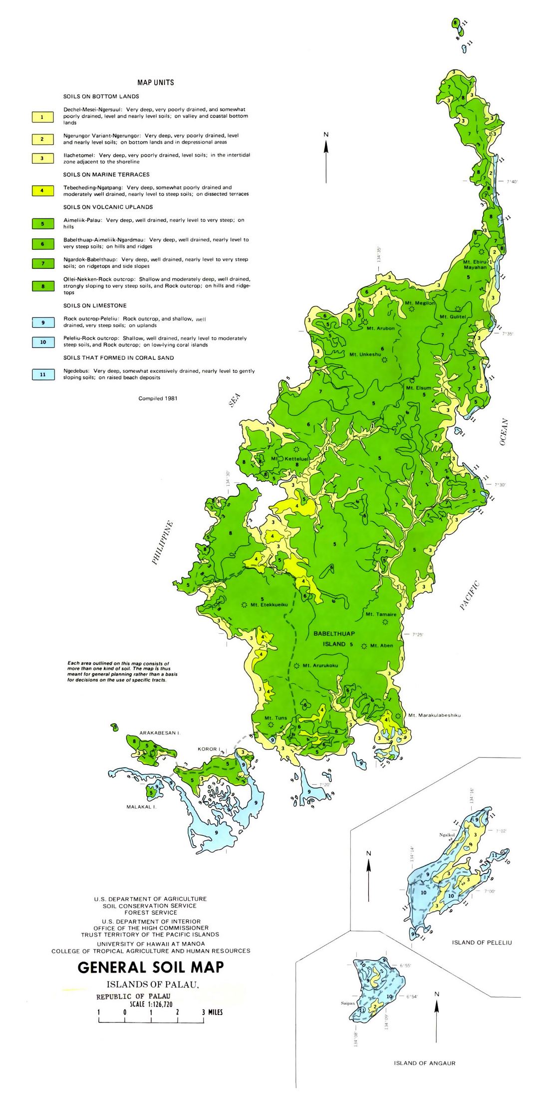 Large detailed general soil map of Palau - 1983