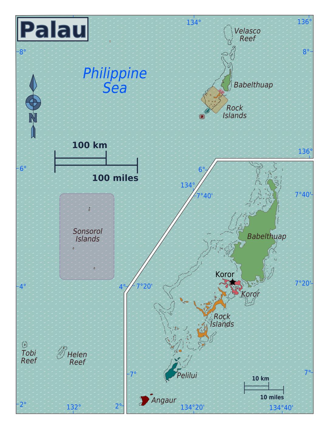 Large detailed regions map of Palau