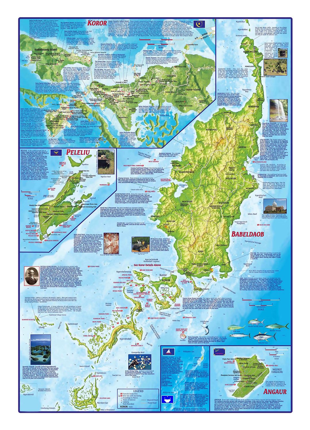 Large tourist map of Palau with relief and other marks