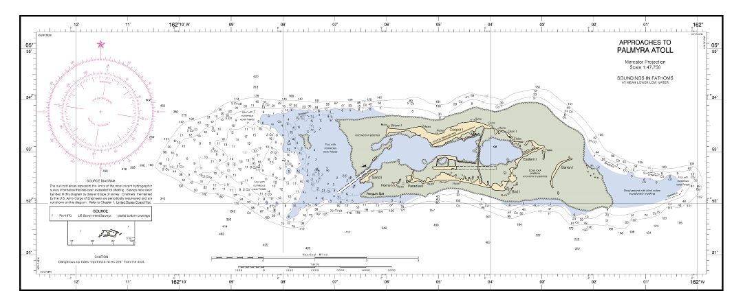 Large detailed topographical map of Palmyra Atoll