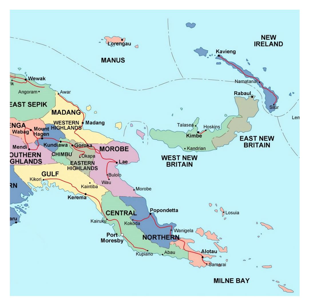 Detailed administrative map of Papua New Guinea