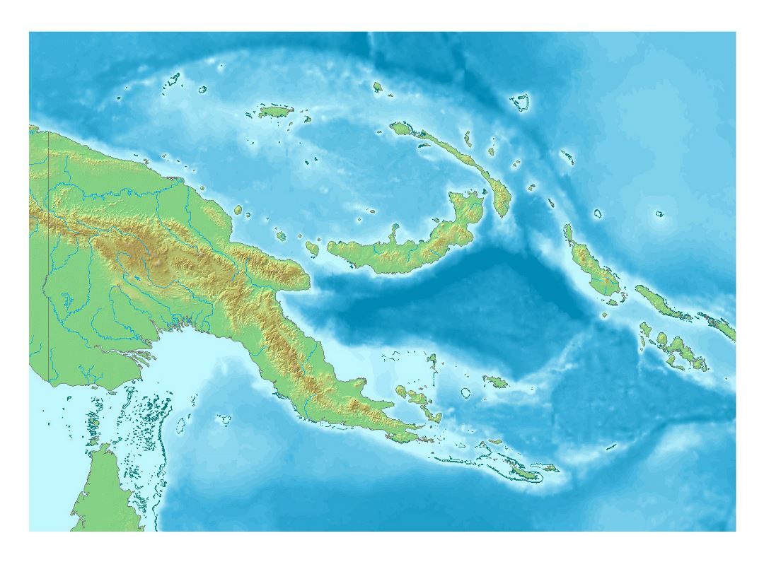 Detailed relief map of Papua New Guinea