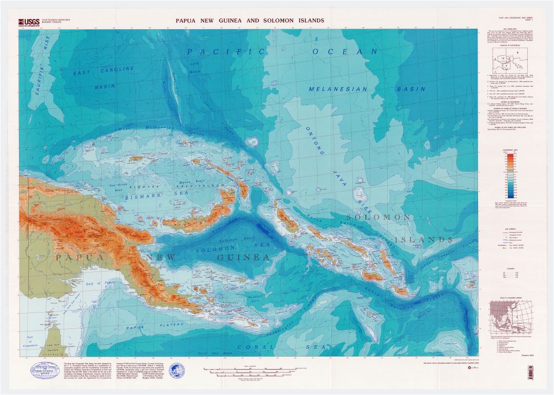 Large detailed topographical map of Papua New Guinea