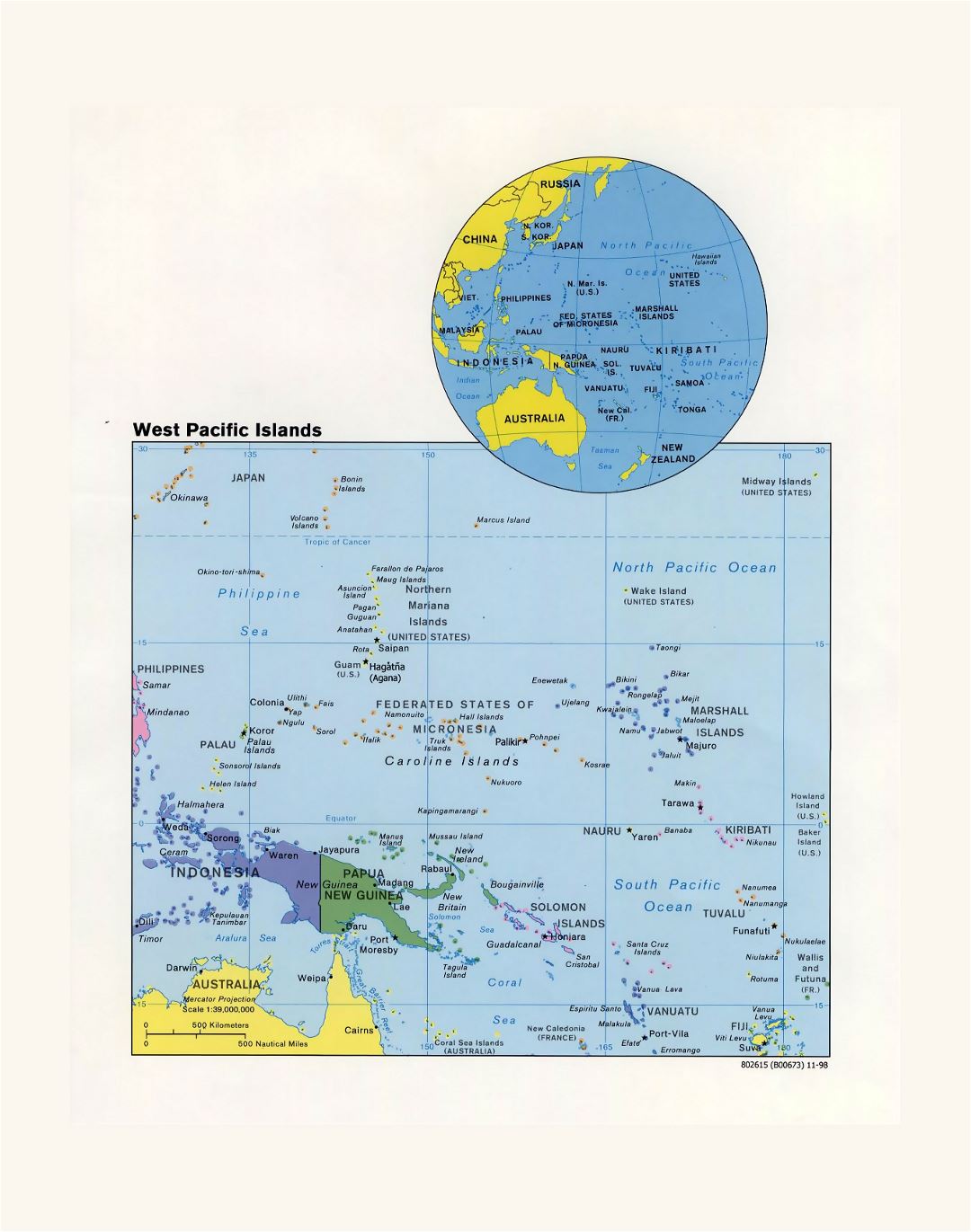 Large map of the West Pacific Islands - 1998