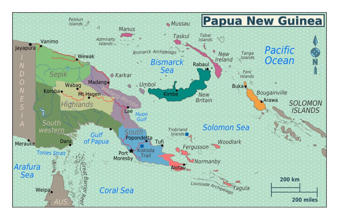 Large regions map of Papua New Guinea