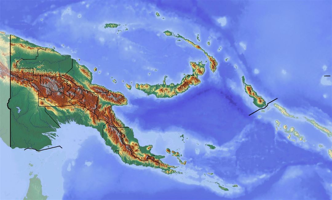 Large topographical map of Papua New Guinea