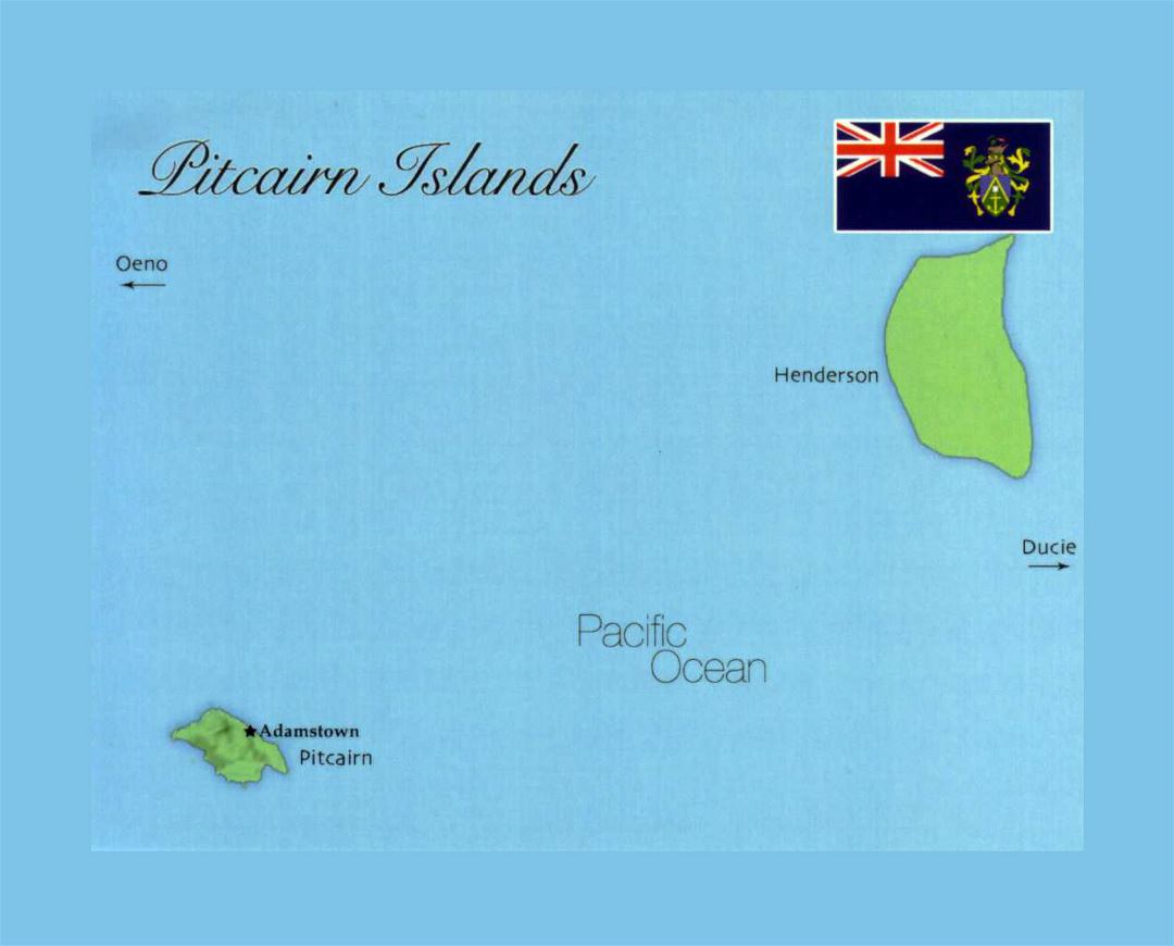 Detailed map of Pitcairn Islands with flag