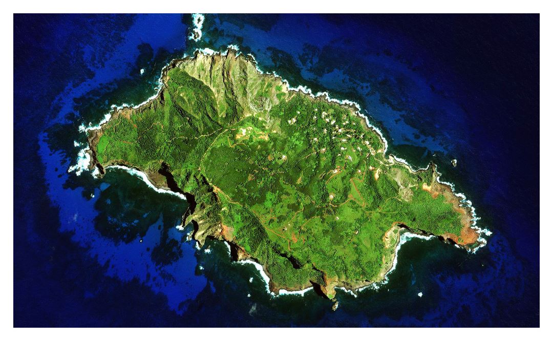 Large satellite map of Pitcairn Island