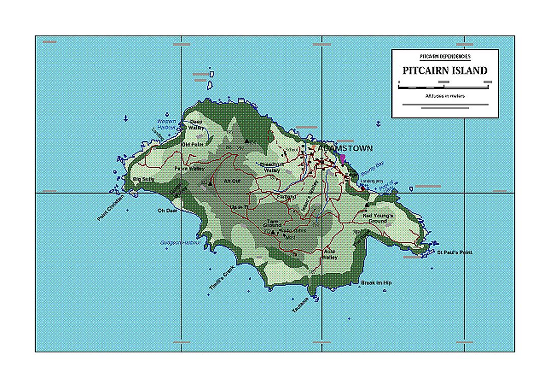 Map of Pitcairn Island with marks