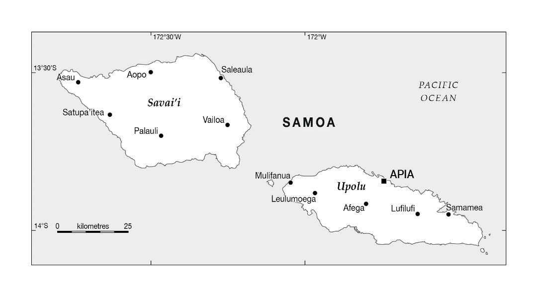 Detailed map of Samoa with large cities