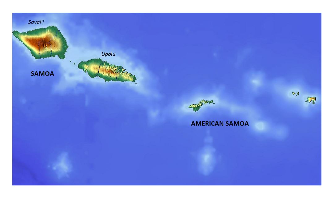 Detailed relief map of Samoa