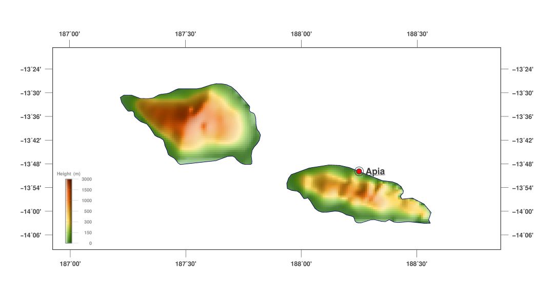 Large detailed elevation map of Samoa