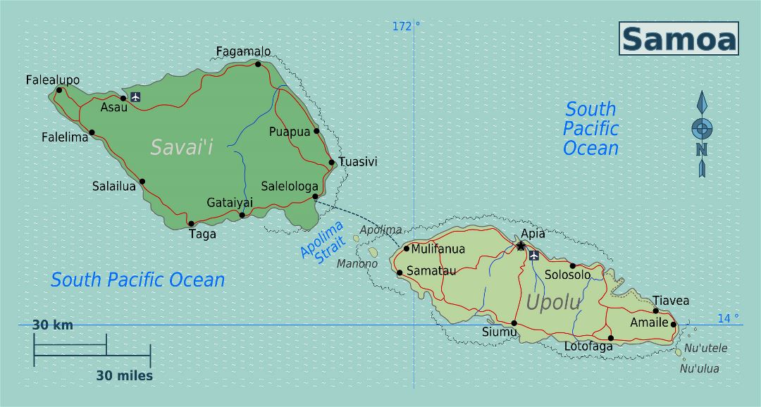 Large regions map of Samoa