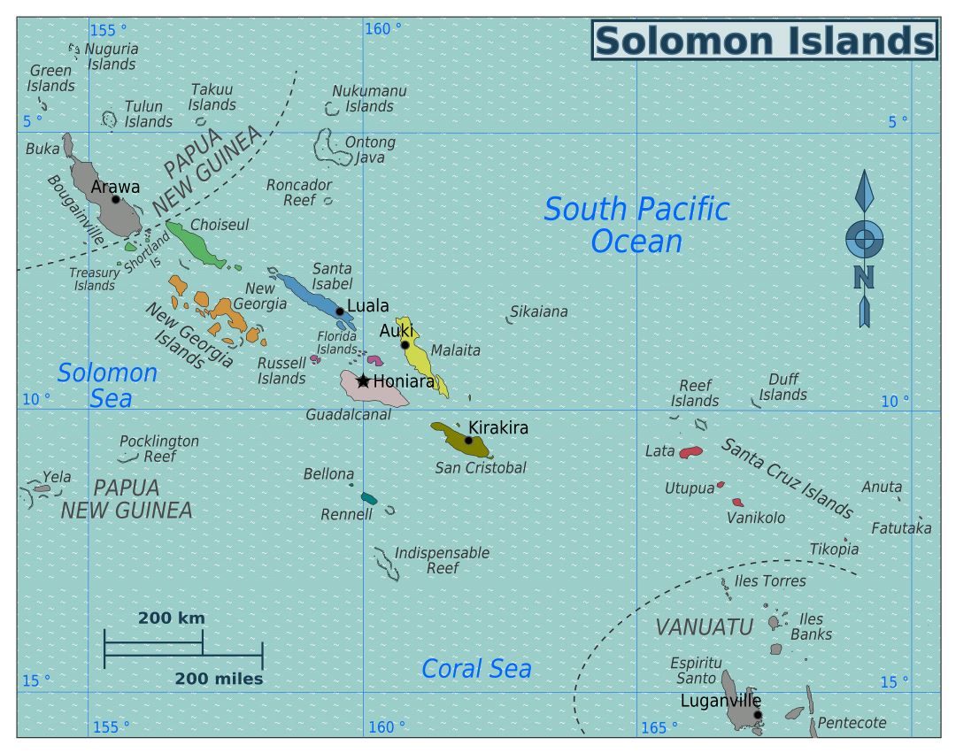 Large regions map of Solomon Islands