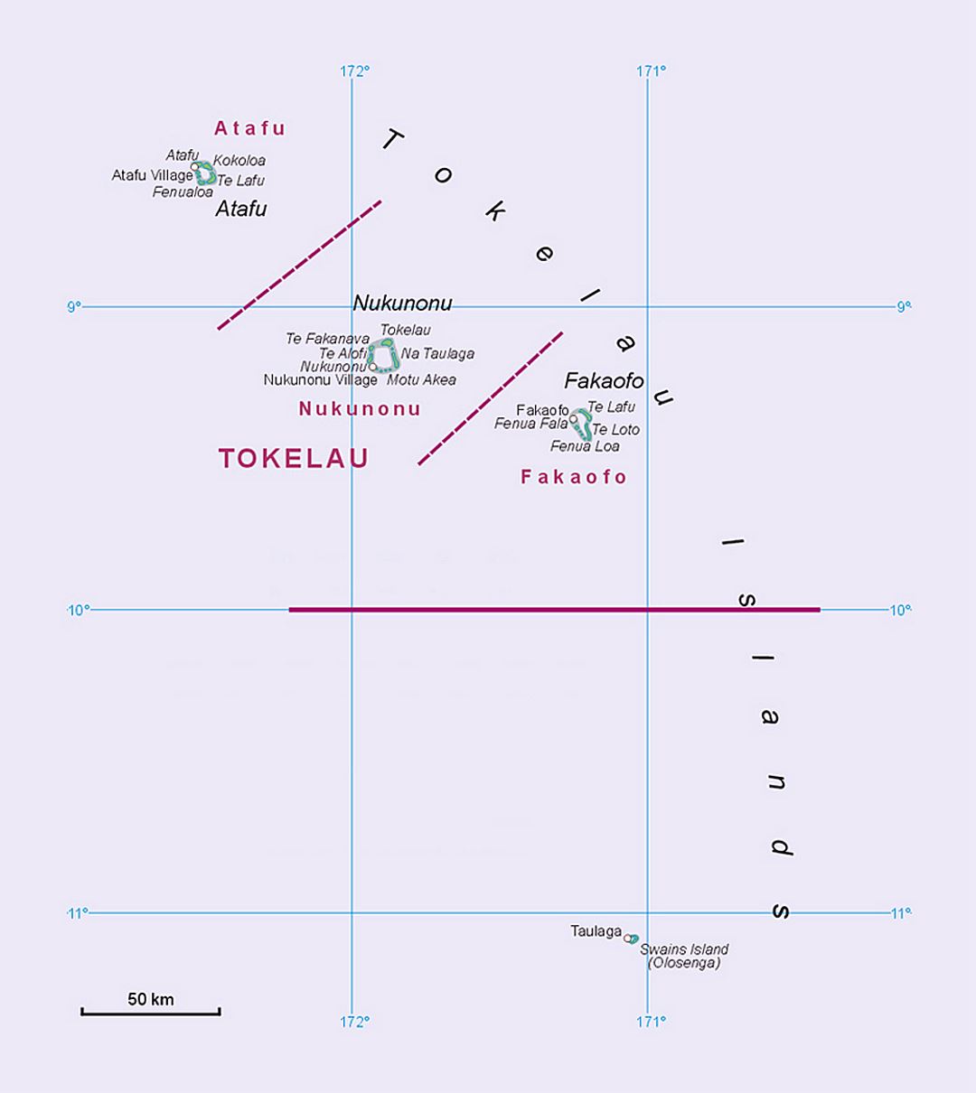 Detailed map of Tokelau with other marks