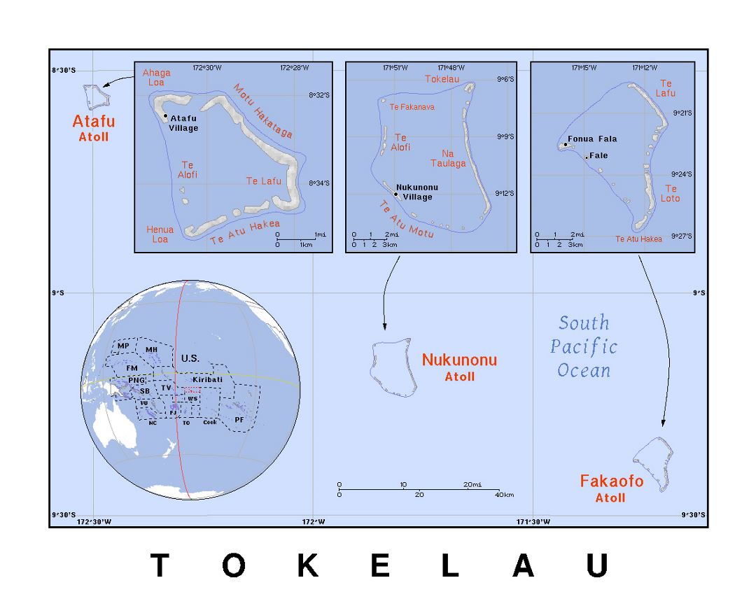 Detailed political map of Tokelau with relief