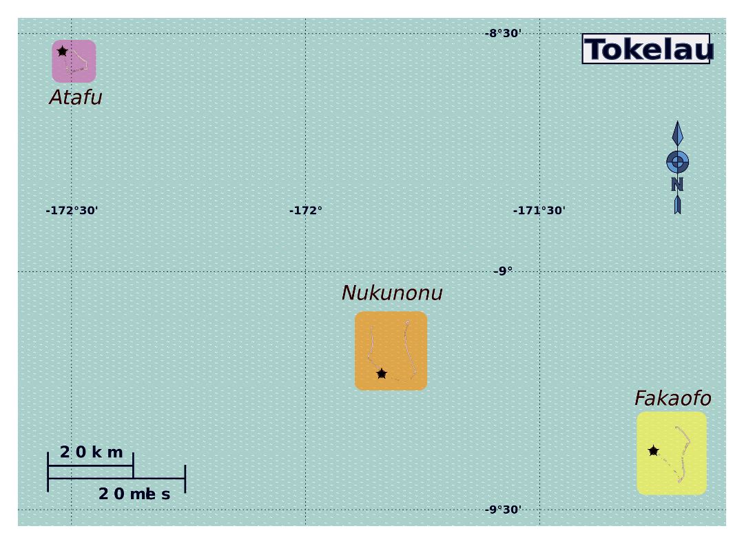 Large regions map of Tokelau