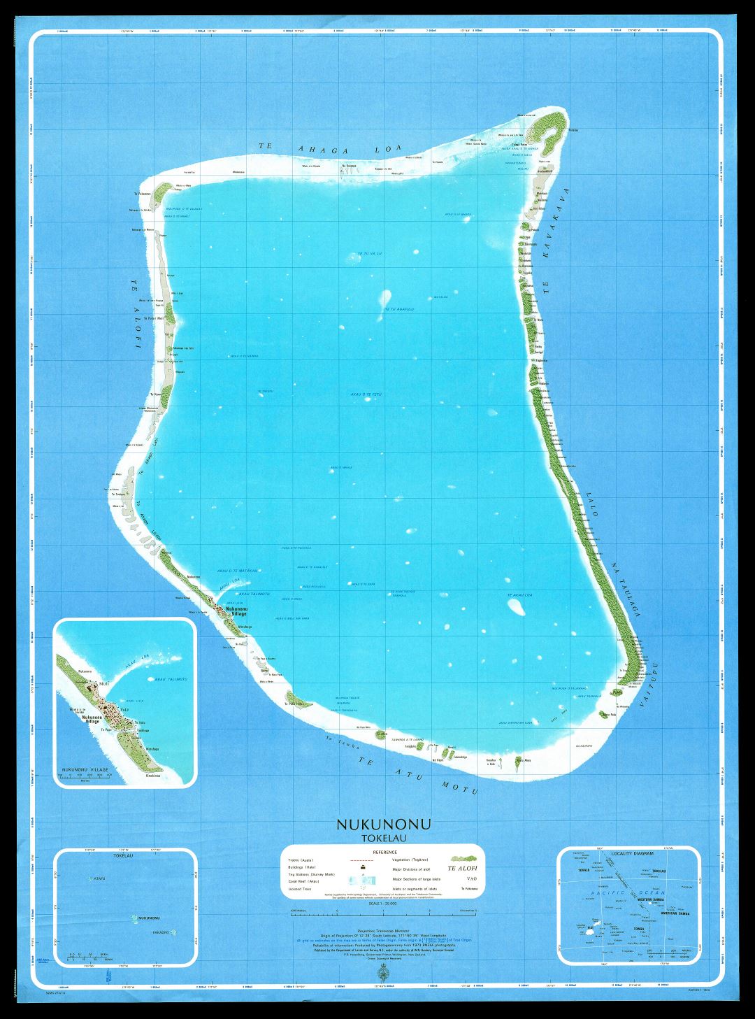 Large scale topographical map of Nukunonu Atoll, Tokelau