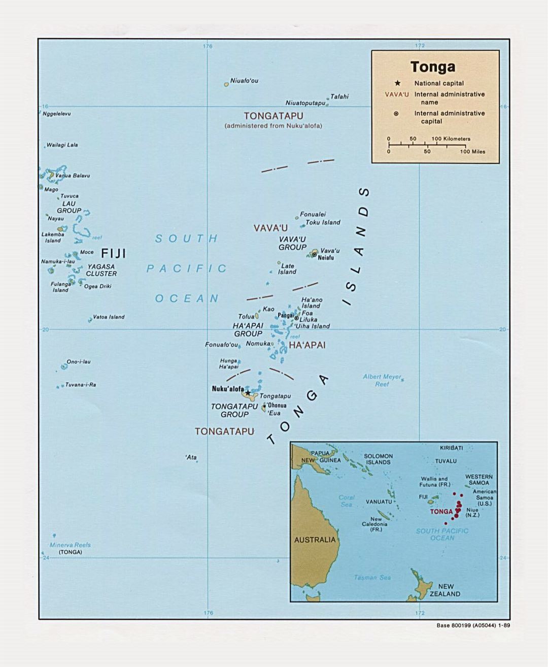 Detailed political and administrative map of Tonga - 1989