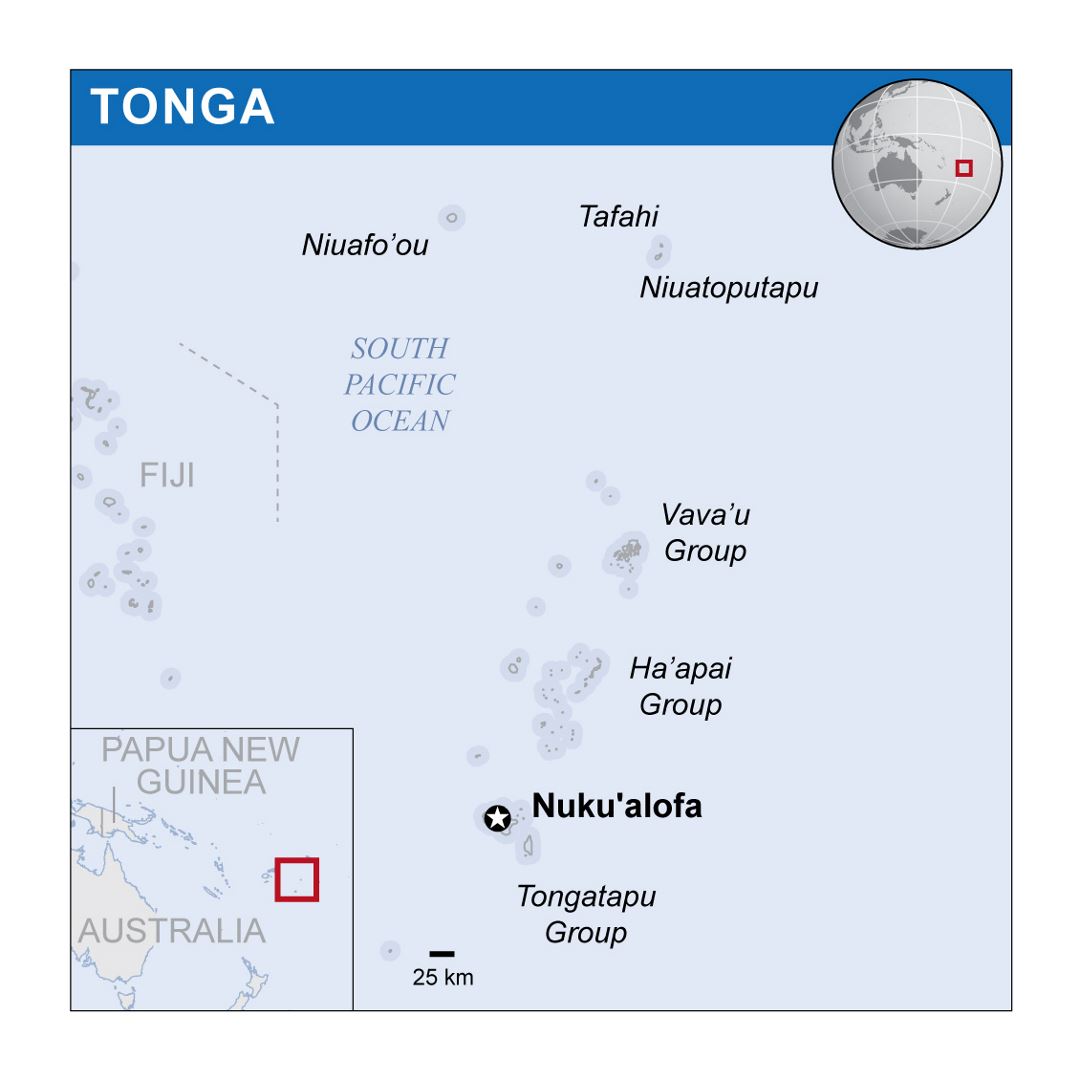 Detailed political map of Tonga