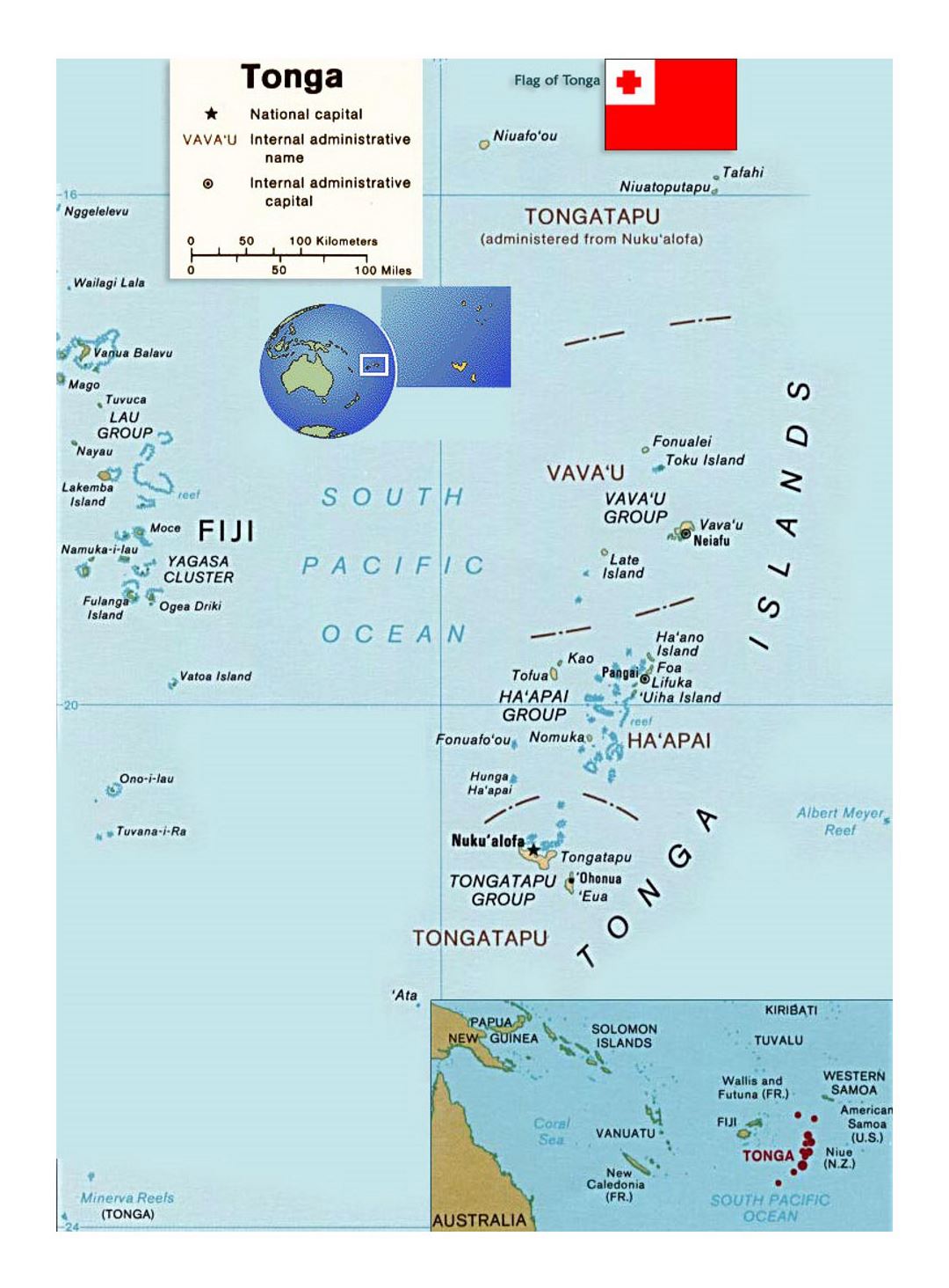 Detailed political map of Tonga with island names