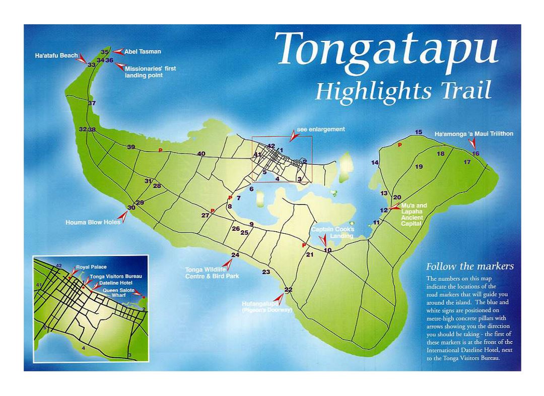 Detailed travel map of Tongatapu Island, Tonga