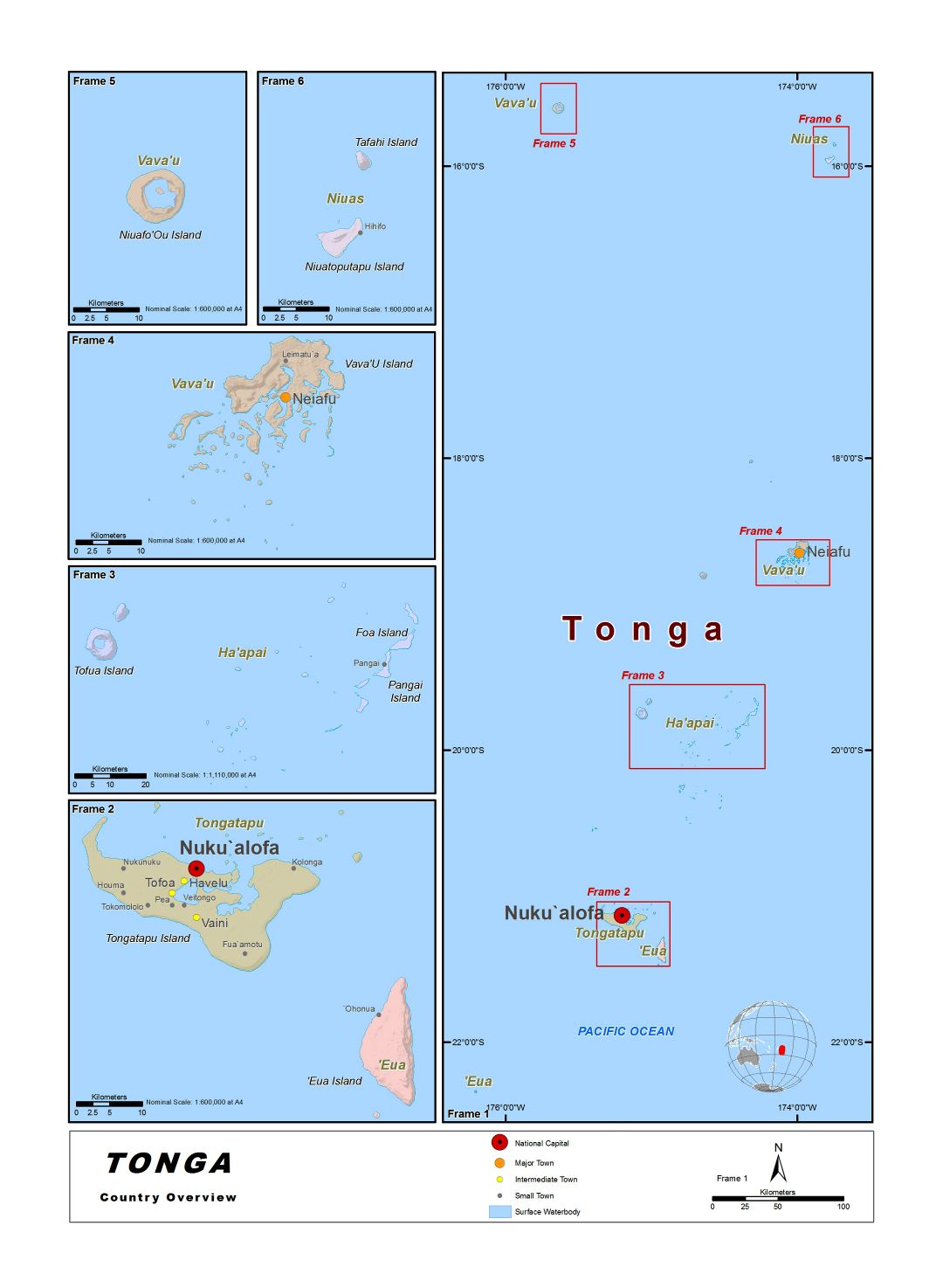 Large detailed country overview map of Tonga