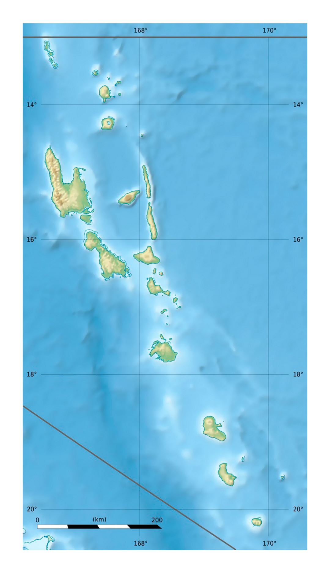 Detailed relief map of Vanuatu