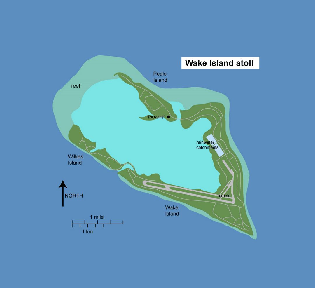 Detailed Wake Island map with roads