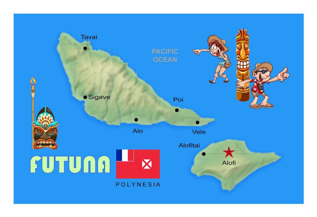 Large elevation map of Futuna with cities